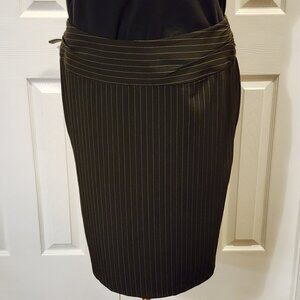 Pinstriped knee length pencil skirt with bow on the back